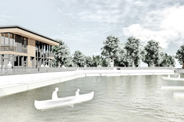 Das neue Hafenbecken des geplanten Stadthafen Leipzig 2026