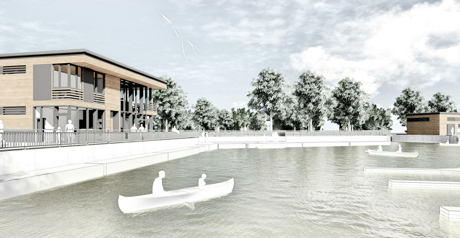 Das neue Hafenbecken des geplanten Stadthafen Leipzig 2026